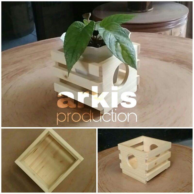 Keranjang Pot Mini Kayu Standing Kaki Pot Tanaman Mini Kaktus Sukulen Echeveria