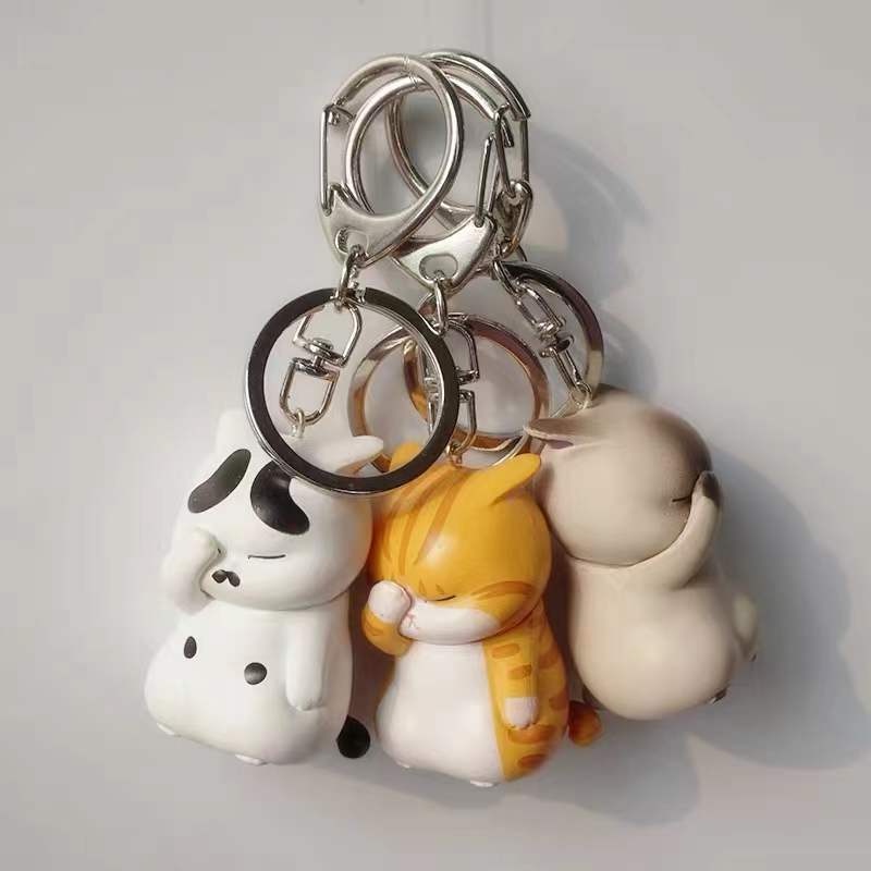 3 Styles Helpless Face-covered Cats Key Ring/ Standing Siamese Cat Keychains/ Car Key Backpack Jewelry Pendant