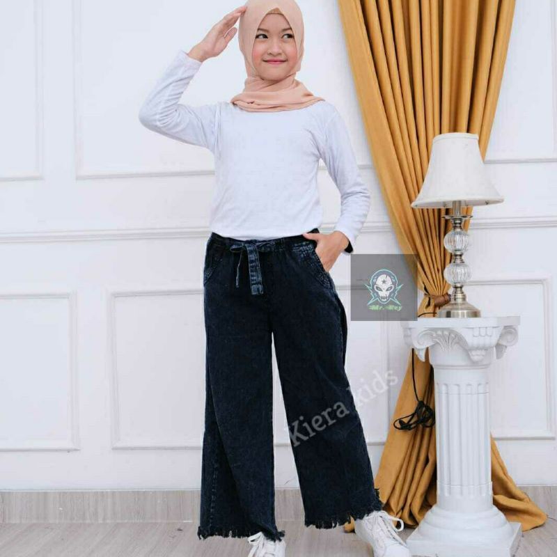 Kulot Jeans Anak Usia 6-15 Thn / Celana Kulot Rawis Kekinian Anak Tanggung Bahan Jeans Premium