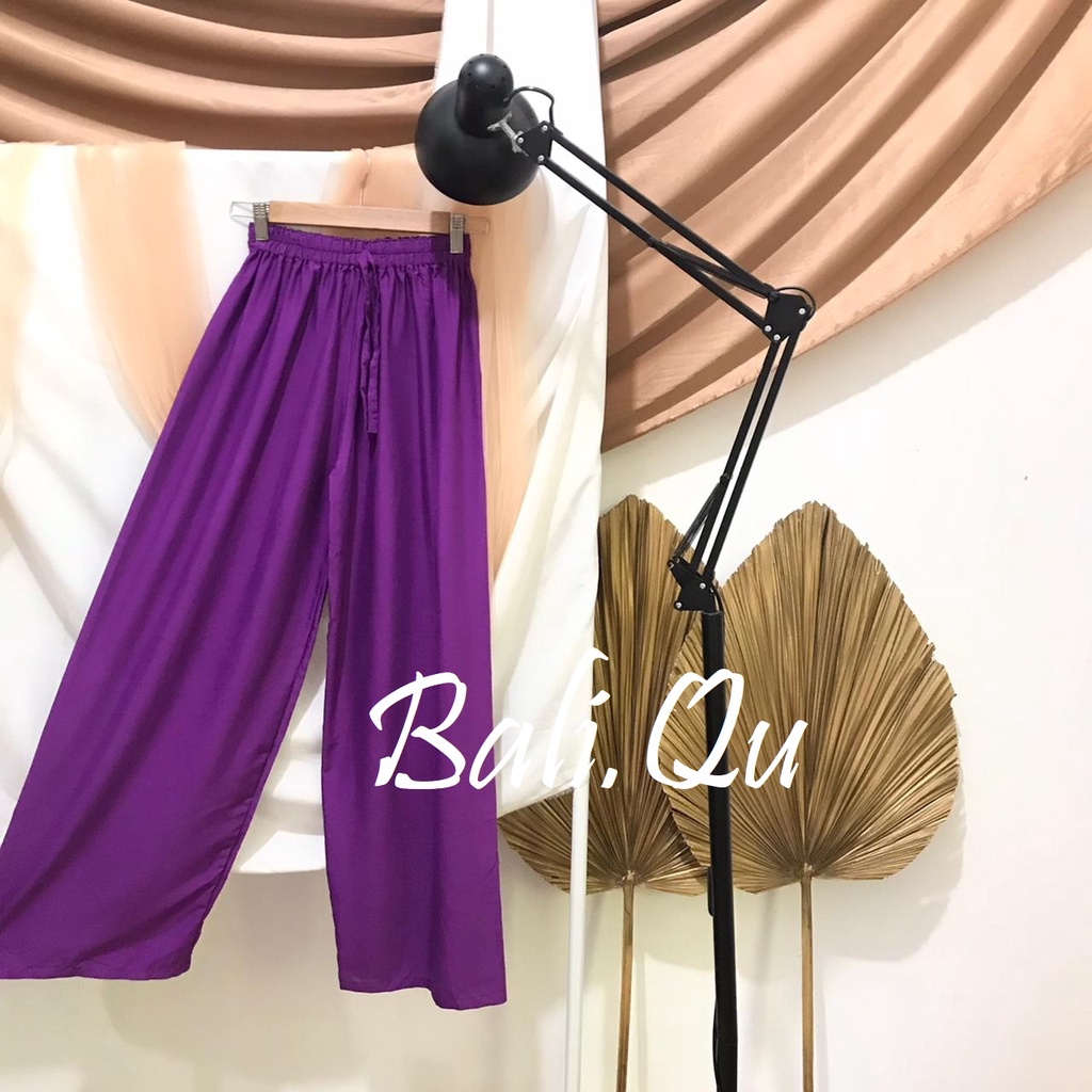 Basic Kulot Panjang Rayon Motif Bali-UNGU MUDA