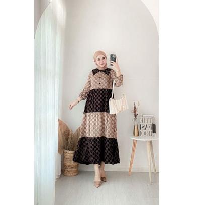 Paling Disukai.. Daster Andin Midi Dress Best Seller Combi Gucci Busui Rayon Super Grade A Ori