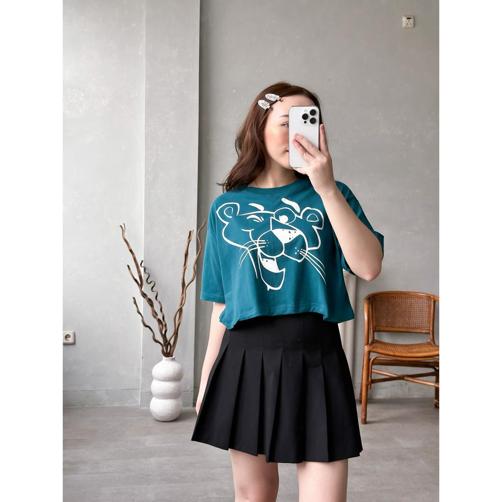 INFINITEE Kaos Croptop Oversized Wanita Bahan Katun