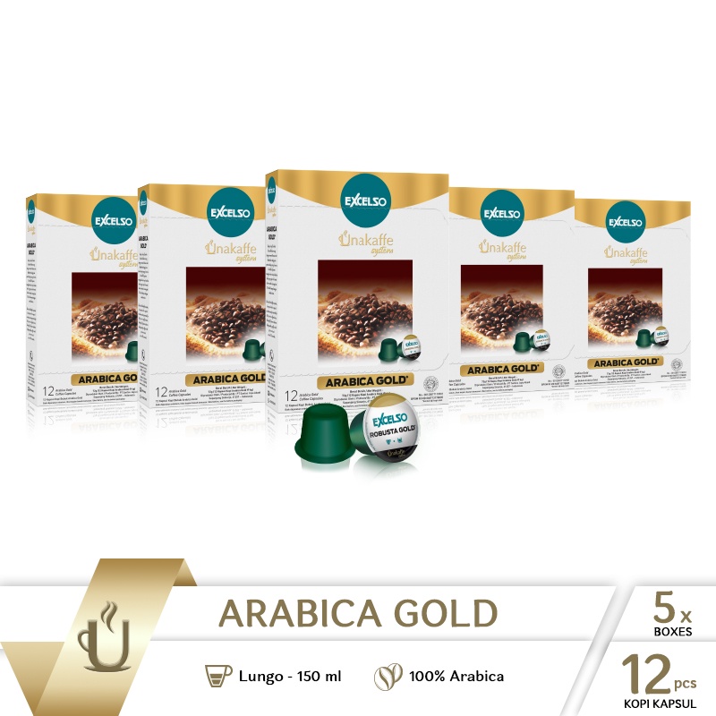 

MURAH - Unakaffe System Coffee Capsule - Kopi Kapsul Excelso Unakaffe Arabica Gold Pack Of 5 Folding Box