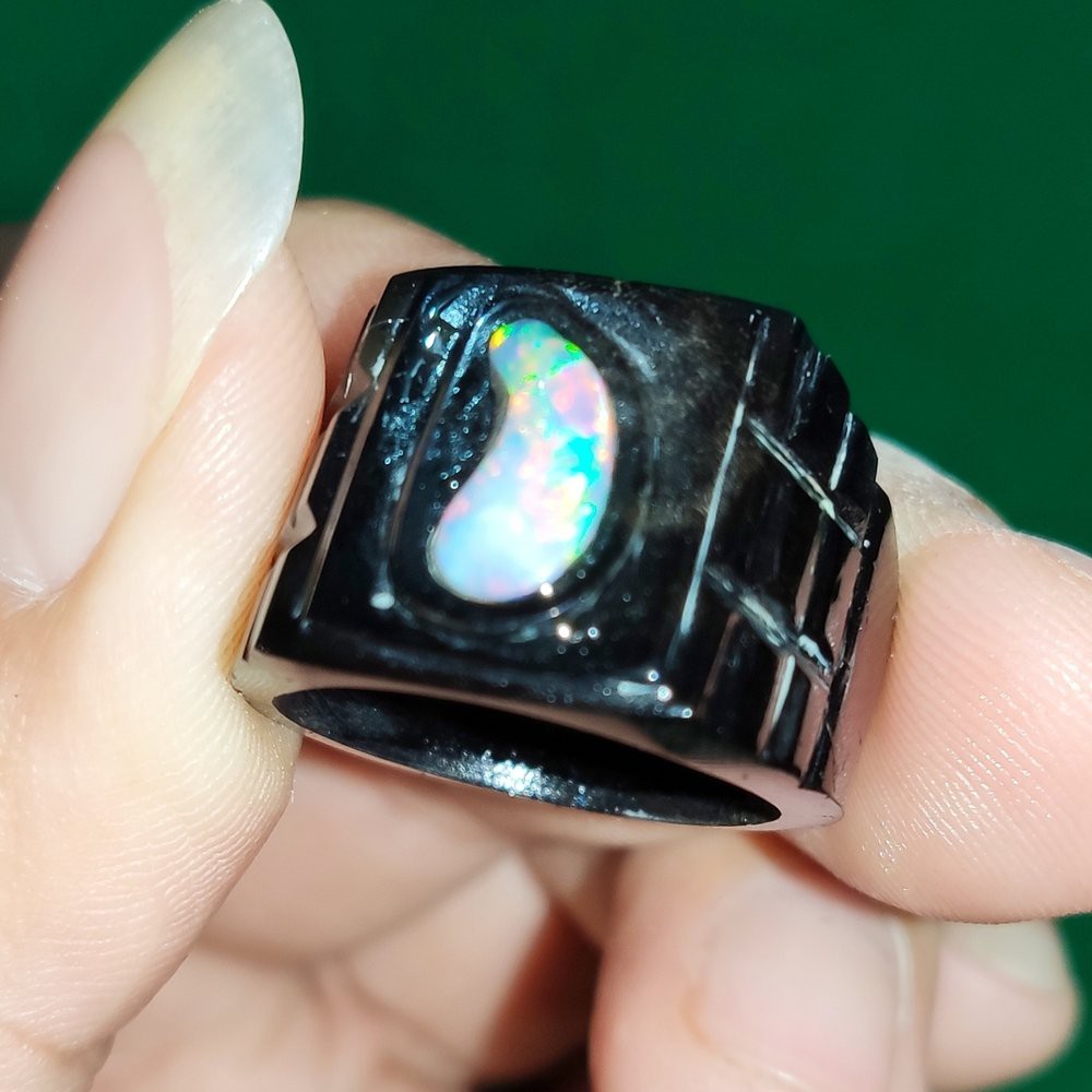 CINCIN BATU AKIK PERMATA NATURAL KALIMAYA BANTEN KRISTAL SUSU OPAL RING TANDUK HITAM