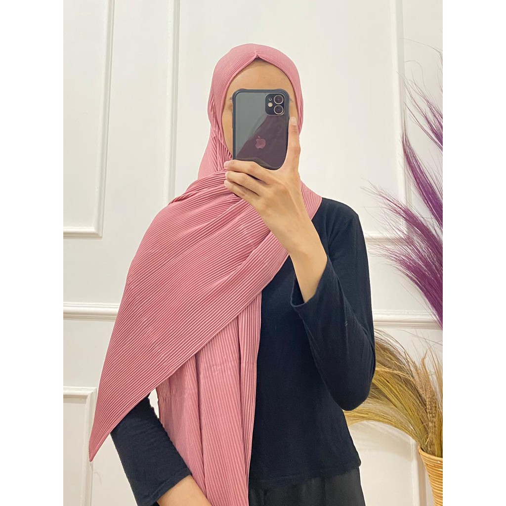 (Full Plisket Diamond) Pashmina Pasmina Plisket Lidi Premium/ Fatin Jilbab Pasmina Pusatgrosir_solo-FULL DIAMOND(A)DUSTY