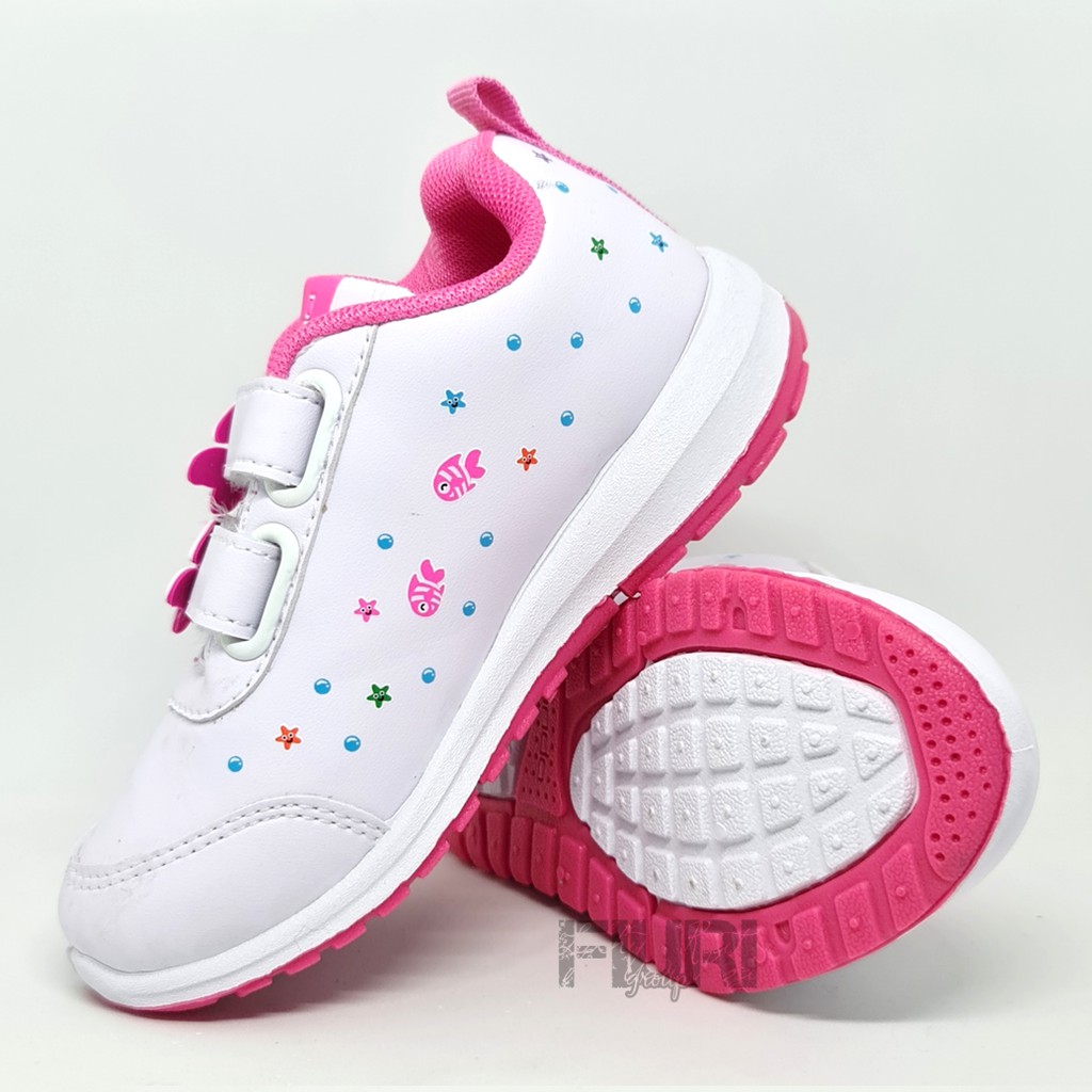 FIURI - ANDO ORIGINAL -  LILY MERMAID PEREKAT 29-36 PUTIH PINK - SEPATU SNEAKERS KANVAS SOL KARET ANAK KECIL PEREMPUAN  - SEPATU PUTRI DUYUNG KETS LUCU FASHION TRENDY - SEPATU SEKOLAH PAUD TK KRETEKAN PEREKAT CEWEK MURAH PROMO DISKON BONUS KAOS KAKI