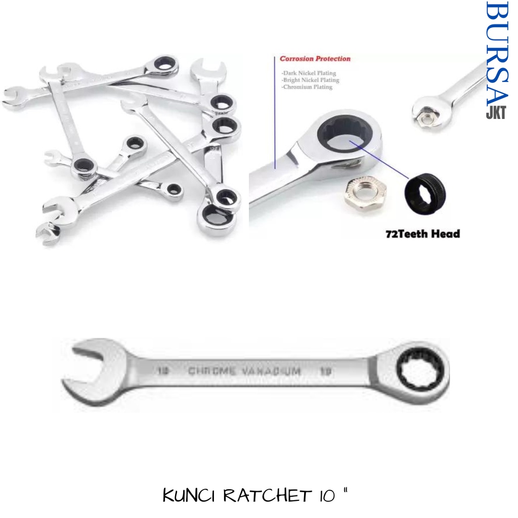 KUNCI RATCHET WRENCH / KUNCI RING PAS BOLAK BALIK 2IN1 10 MM