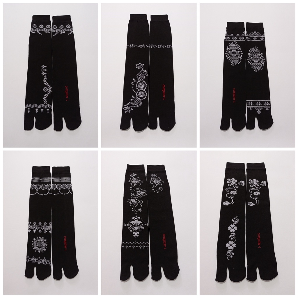 12 pasang kaos kaki jempol wanita motif hena hitam nylon