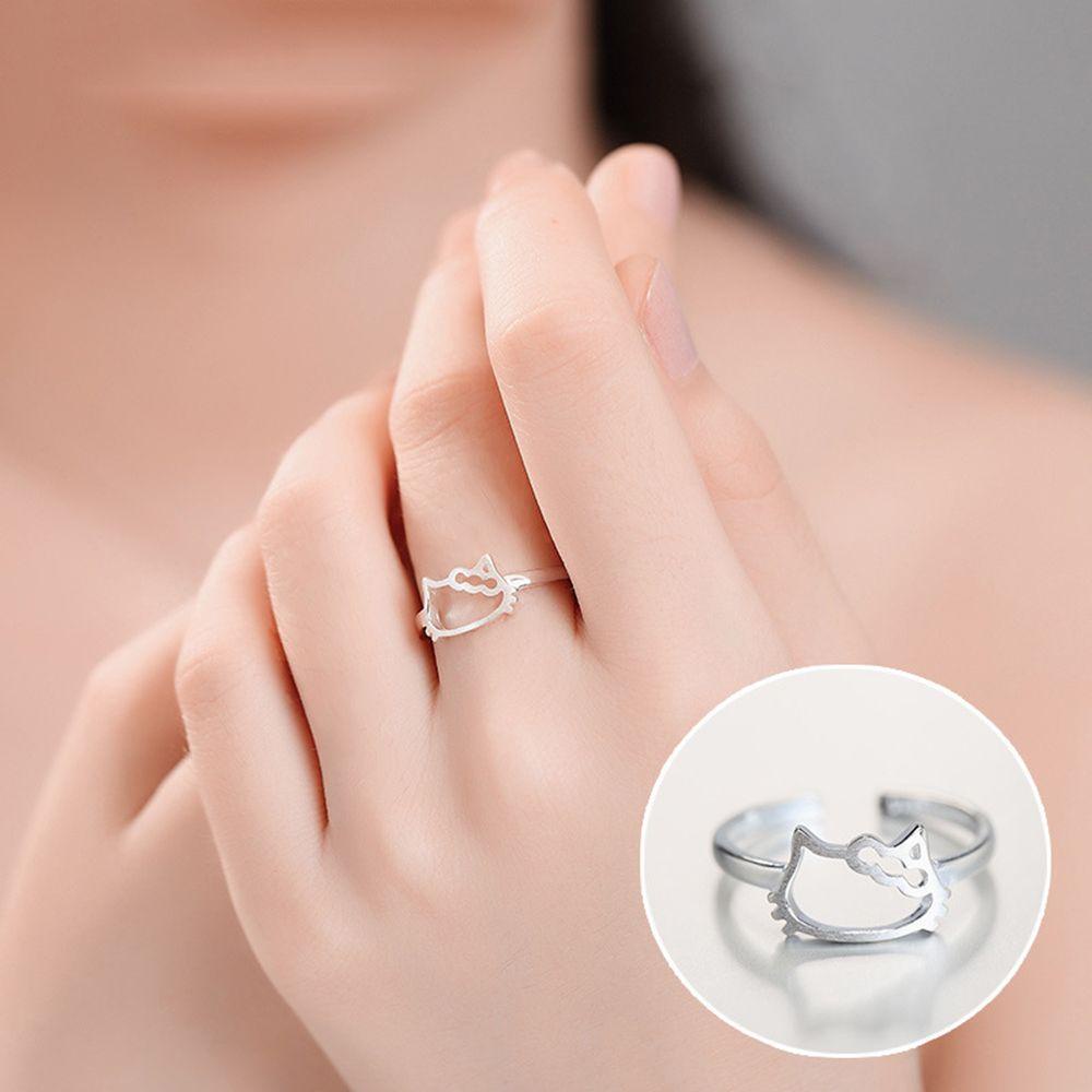 Augustina Hello Cat Ring Klasik Temperamen Hadiah Pasangan Perempuan Pria Alloy Open Ring