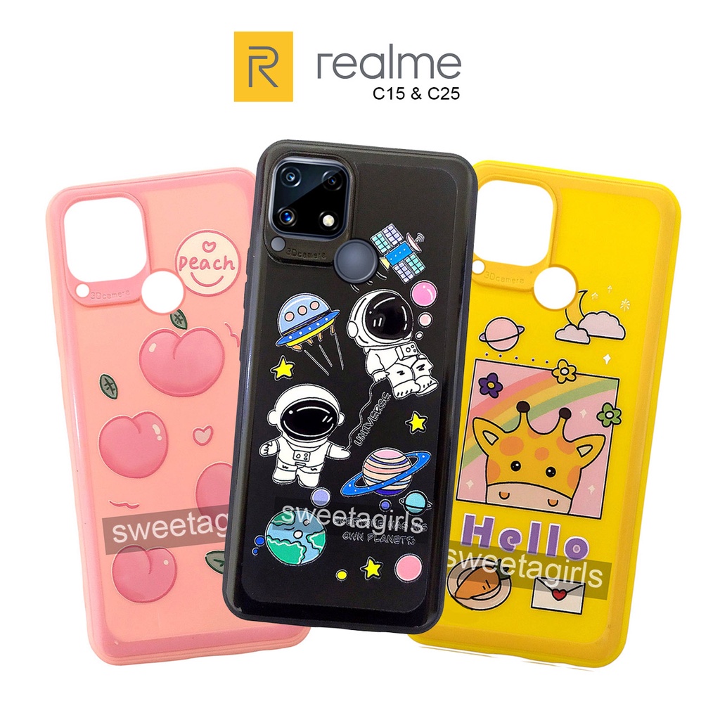Casing Silikon Lucu untuk Realme C15 / C25 ( sama ukuran ) - Casing peach Case Gemoy - Bisa Bayar ditempat - sweetacase.id - Case Lucu - Karakter -  Karakter Softcase - Case Gemoy - Kesing - Aesthetic - Boneka - Nasa Case