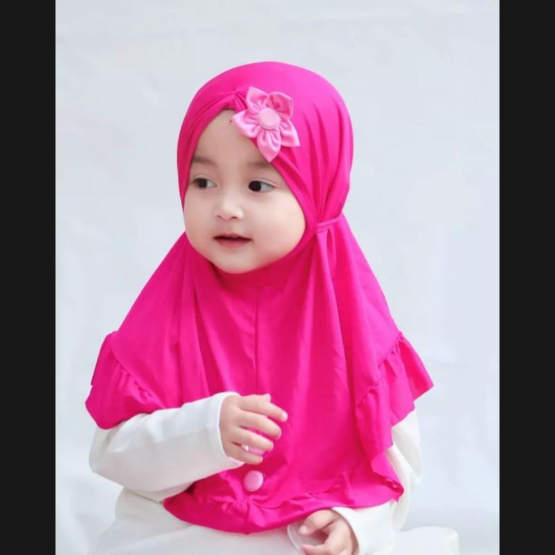 Jilbab Bunga Kancing Anak bayi Instan lucu 0-3 Tahun Bahan Adem | Hijab baby sekolah Sd newborn kekinian | Kerudung Perempuan Tk Lembut Terbaru 6-12 Bulan