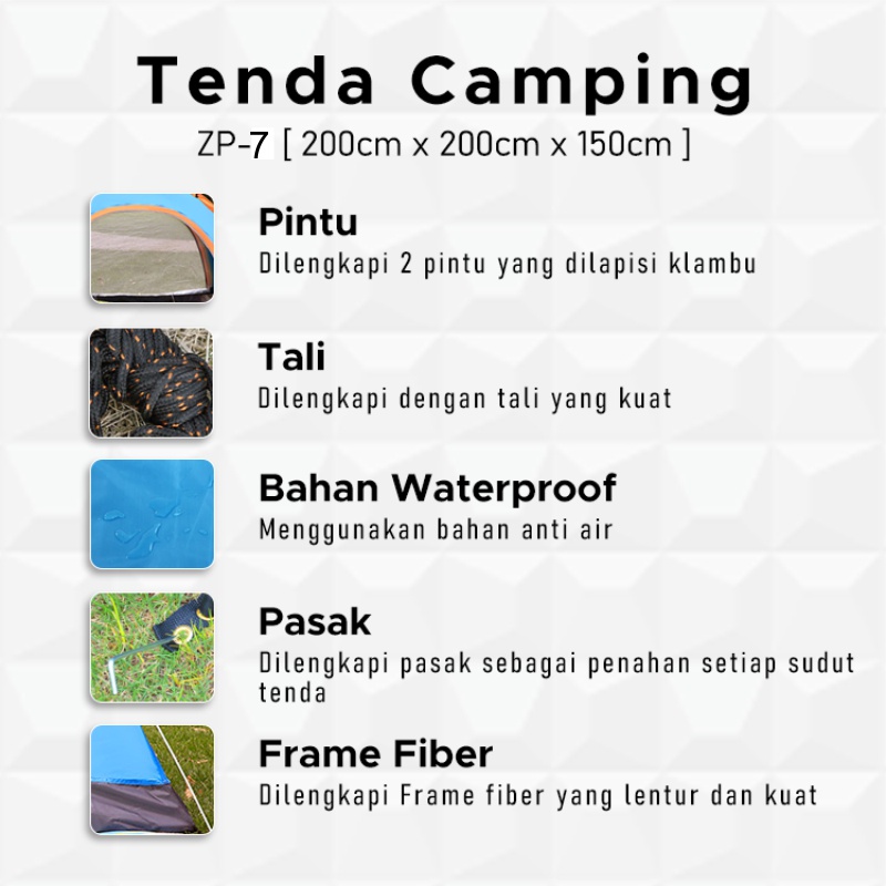 Tenda Camping Kapasitas 1-3 Orang Tenda Otomatis Outdoor &amp; Indoor Tenda Gunung - Wh