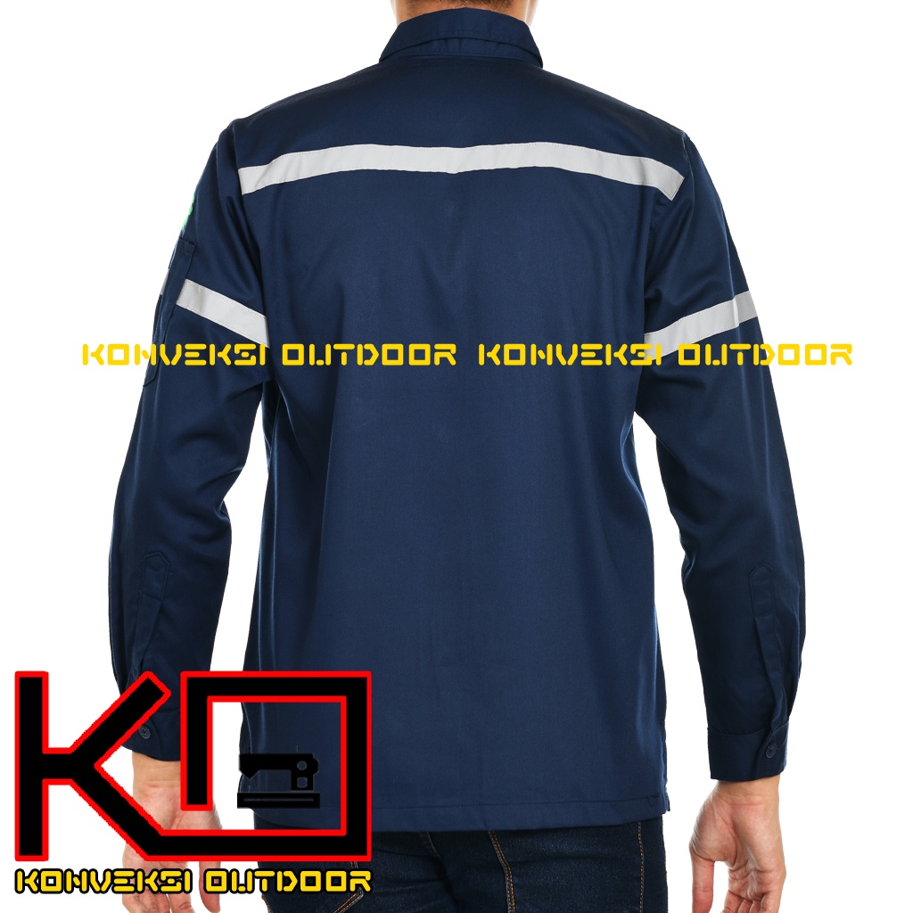 Kemeja Safety Pria Lengan Panjang - Baju Kemeja Kerja Proyek Wearpack Safety K3 Lapangan Outdoor Scotlite Indonesia Tebal Tambang Listrik Mekanik Teknisi Mesin Bangunan Werpack Driver Operator PLN Intalasi Listrik Enginer Teknik Sipil Kilang Warna Navy