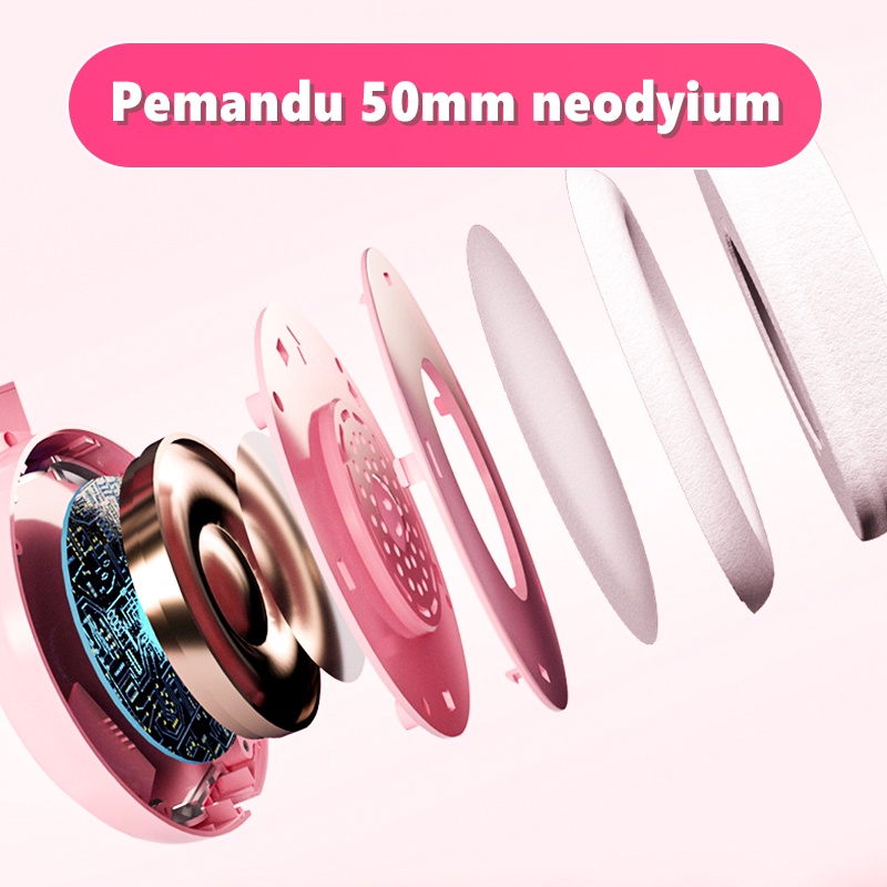 Onikuma K9 Pink Cat Ear Perempuan Headset Gaming dengan Mikrofon Pencahayaan RGB Cocok untuk Komputer Seluler Head-mount Subwoofer Headphone Kabel