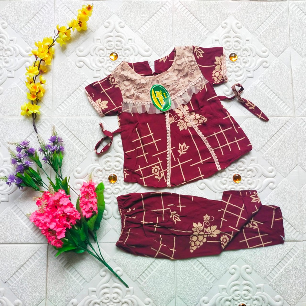 Setelan Celana Piyama Motif LV &amp; ANGGUR Renda Anak 1 - 6 Tahun Tali Belakang One Set Anak