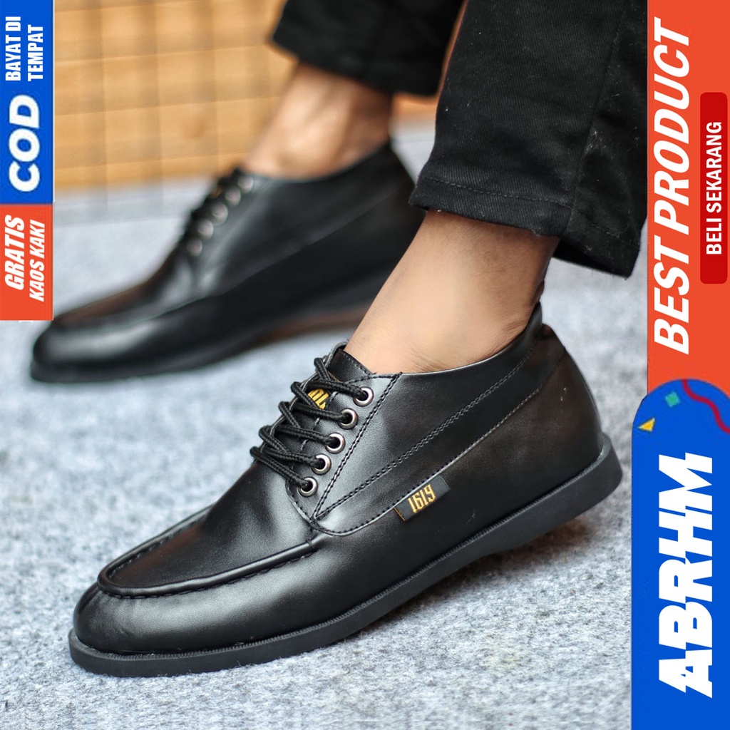 Sepatu Formal Pria Sepatu Casual Pria Kulit Sintetis Tali Sepatu Pantofel Kerja Kantor Kuliah Kondangan Sepatu Hitam Pria HUGO ABRHM