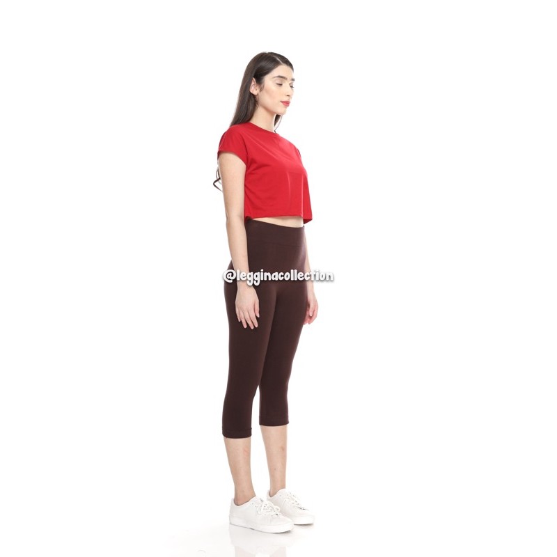 Legging Import PREMIUM Fit to XXL | Celana Legging Wanita Polos Coklat 7/8 Tebal