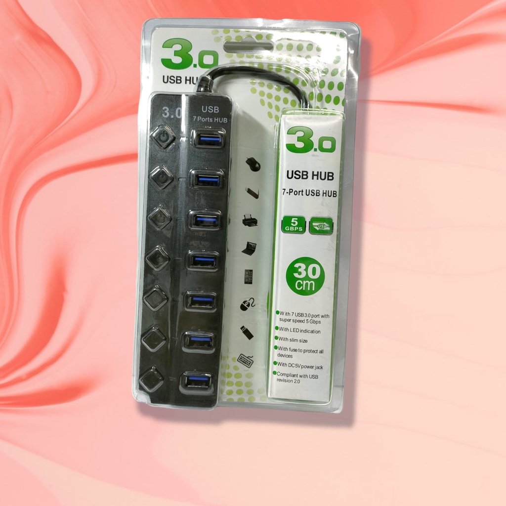Usb 3.0 hub 7 port switch on-off 5Gbps 30cm cable with Dc 5v power 507