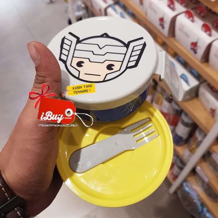 Miniso Thor Cute Face Lunch Box Tempat Makan Anak 2pcs Yellow Grey