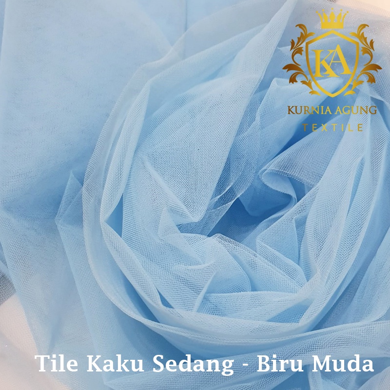 Kain Tile Tulle Kaku Sedang 100cm x 125cm meteran Per Meter Souvenir Dekorasi Wedding Veil Aksesoris-Biru Muda