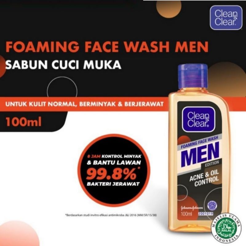 Clean & Clear Foaming face wash Men 100ml / sabun muka cowok