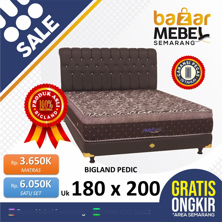 Jual PROMO Springbed Set Bigland Pedic ukuran 180x200 Toko Bms Murah