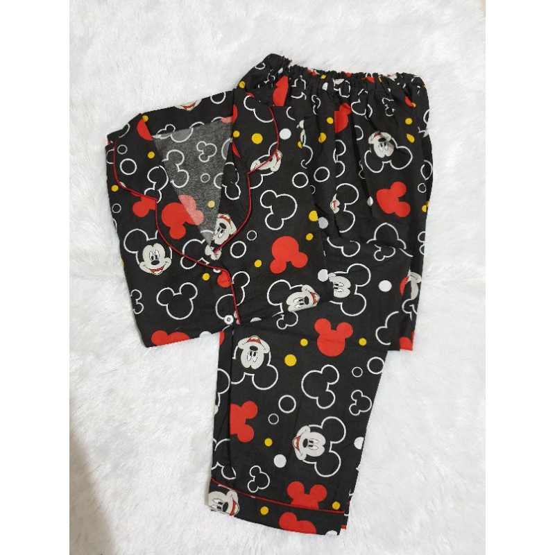 Baju Tidur Piyama Wanita Cewek Pajamas Katun Motif PP-PP BLACK MICKEY