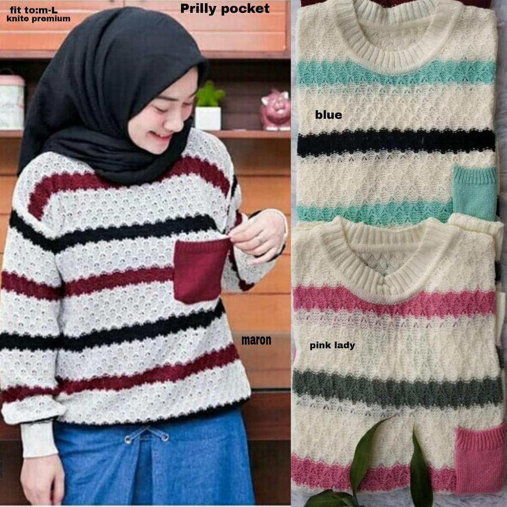 PRILLY POCKET BAHAN WOOL SWEATER QUALITY TO FIT M-L