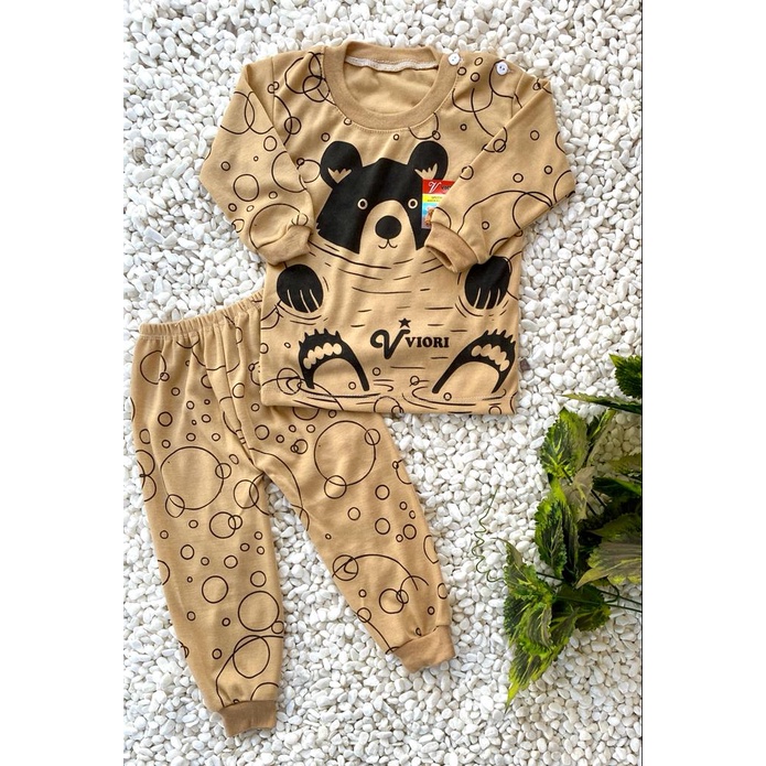 stelan baju bayi laki laki perempuan murah lucu motif swimming bear PANJANG 3-18 bulan (ONE SIZE)