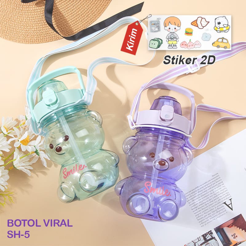 BOTOL MINUM ANAK GEMOY BONEKA VIRAL MURAH WARNA GRADASI PASTEL 1.4 LITER 1300 ML 2D STICKER BOTOL