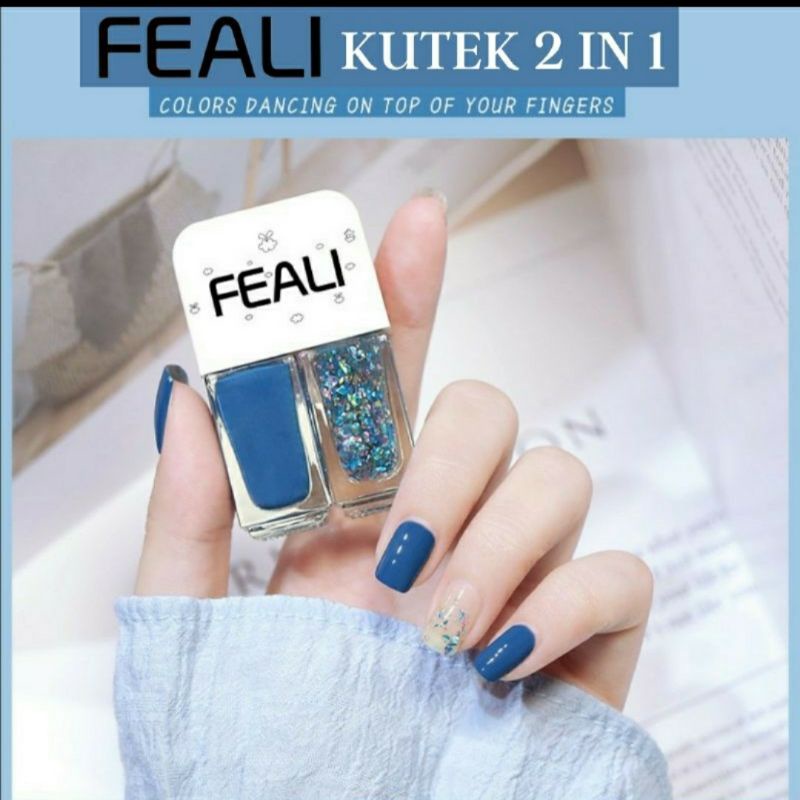 FEALI 2IN1 KUTEK HALAL KUTEKS 2 TONE KUTEK KOREA Cat Kuku muslimah Gel Nail polish - Pretty Mart ( Surabaya ) ( COD )