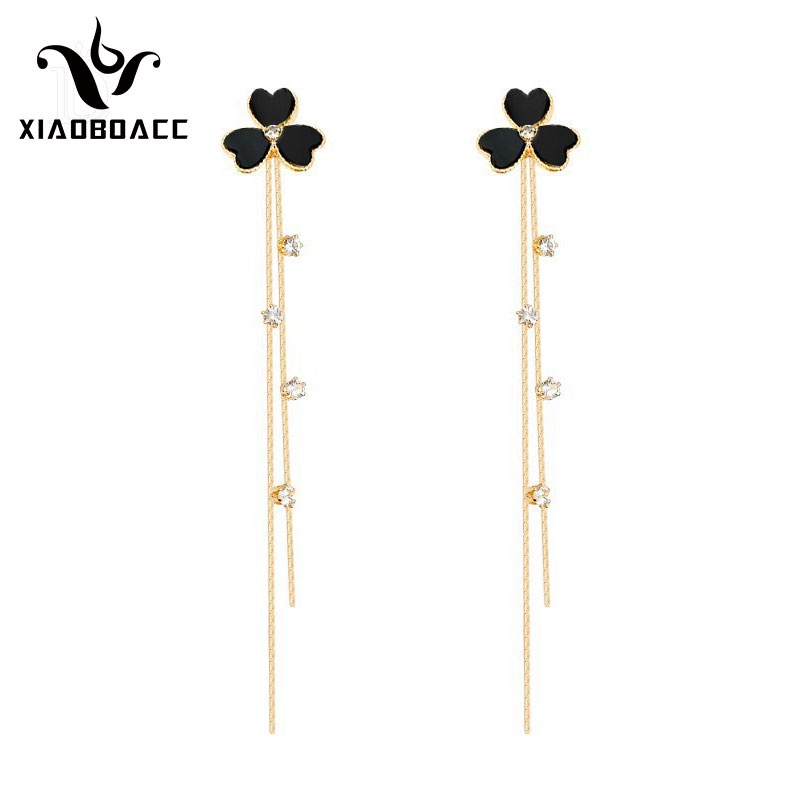 XiaoboACC Anting Tusuk Silver 925 Wanita Desain Bunga Hitam Hias Zircon Anti Alergi