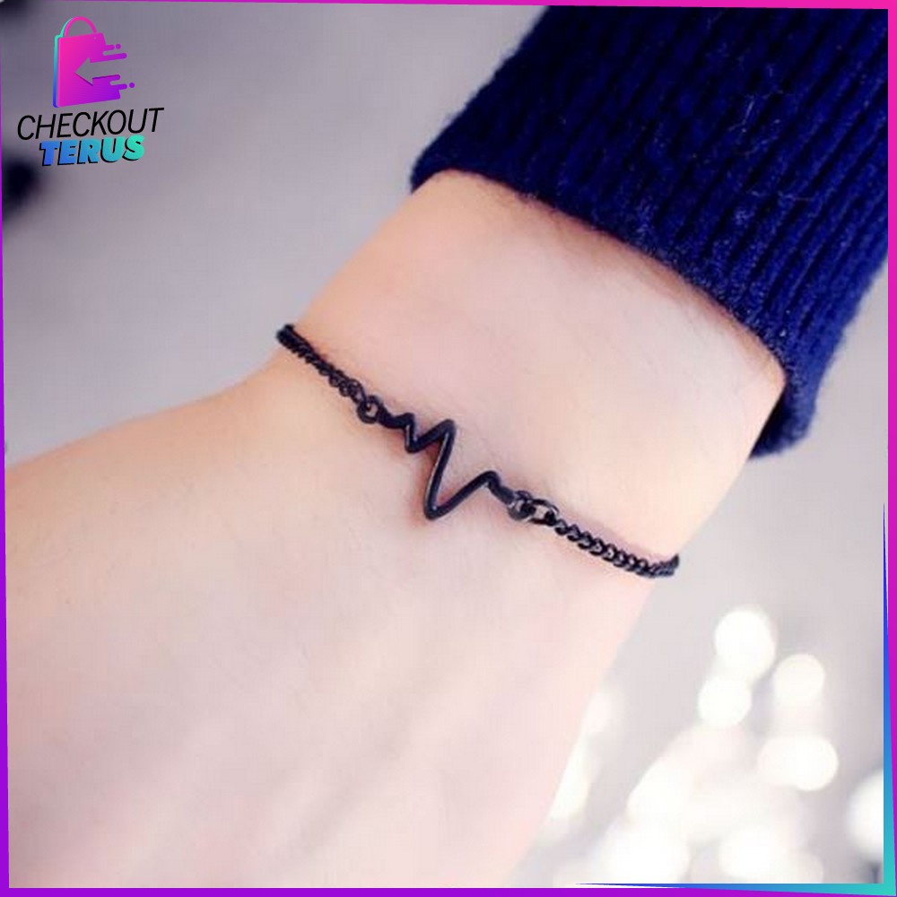 CT K82 Gelang Rantai Bentuk Denyut Jantung Korean Style Pria Wanita Gelang Zigzag Nadi Aksesoris Adjustable Simple