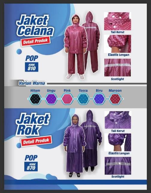 Jas Hujan Jaket Celana Pop dan Jaket Rok Polkadot POP Plevia - Jas Hujan Muslimah Polkadot Schothlite