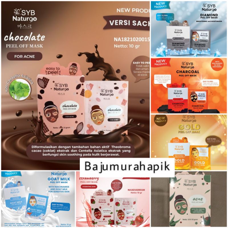 SYB Naturgo Peel Off Mask/Masker Naturgo SYB Charcoal/Gold/Goats Milk/Diamond