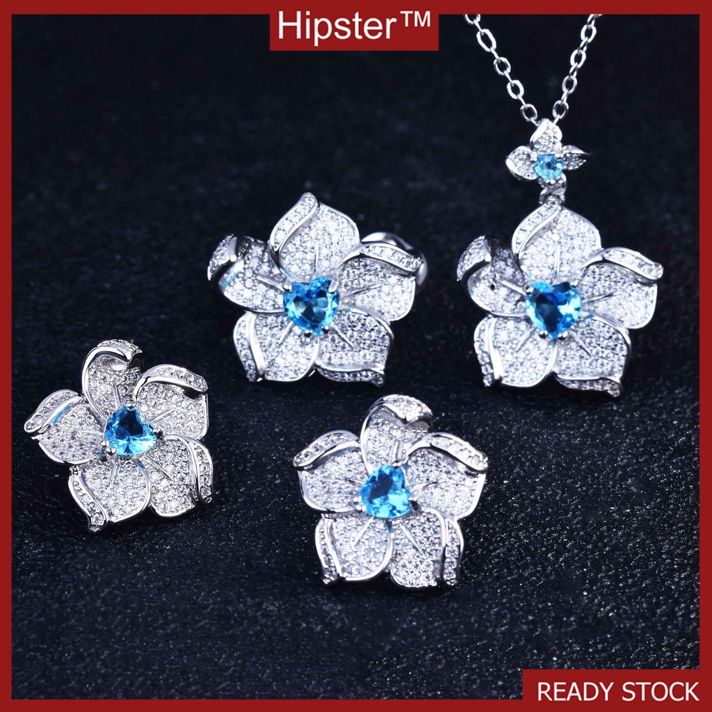 Jewelry Heart-Shaped Set Luxury Earring Ring Pendant Necklace for Women