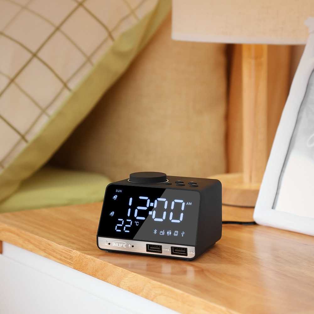 (100% BARANG ORI) Inlife Jam Meja Bluetooth Speaker Alarm Clock Radio USB Charge - K11