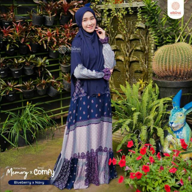 Memory Dress Set Bergo Comfy Elbina Hijab Gamis original
