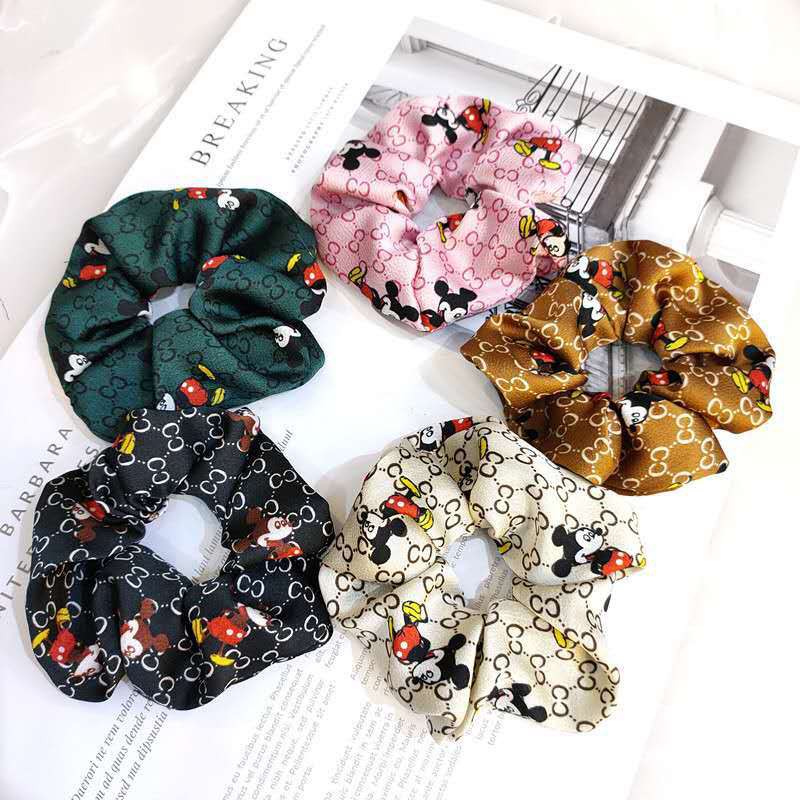 Scrunchie Import Ikat Rambut Kerut Motif Karakter Karet Rambut Bahan Satin Perancis Korea Scrunchies