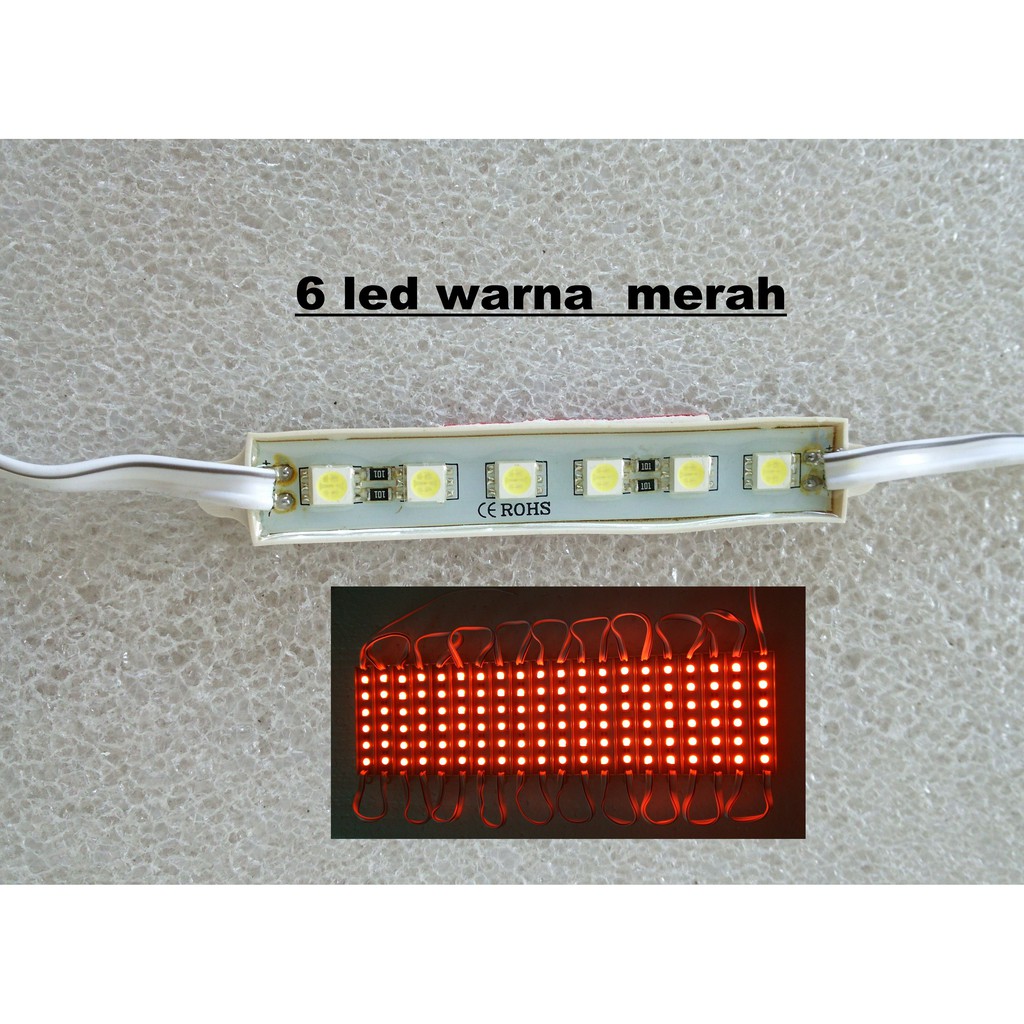 Modul LED Strip 6 Mata SMD 5050 WATERPROOF 12v Warna Merah