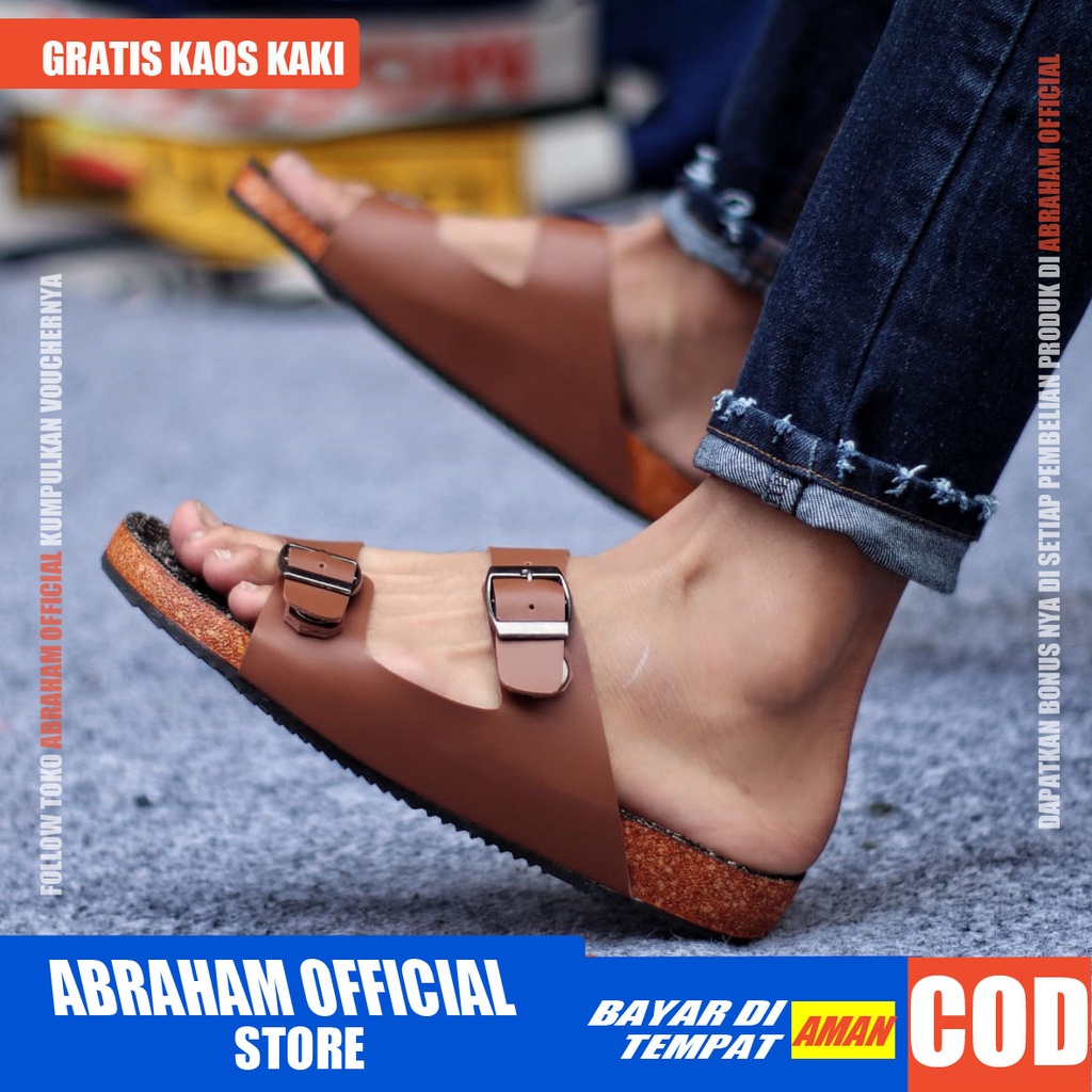 ABRHM x KHENICI Sandal Slop Pria Sandal Pria Slop Kulit Pu Sandal Slide Cowok / Cowo Keren kekinian