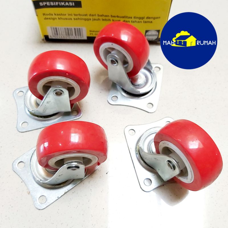 @1pcs - RODA CASTER TROLI Etalase Nylon Merah PVC PU 2&quot; 2inch 50mm HIDUP - HASSTON PROHEX