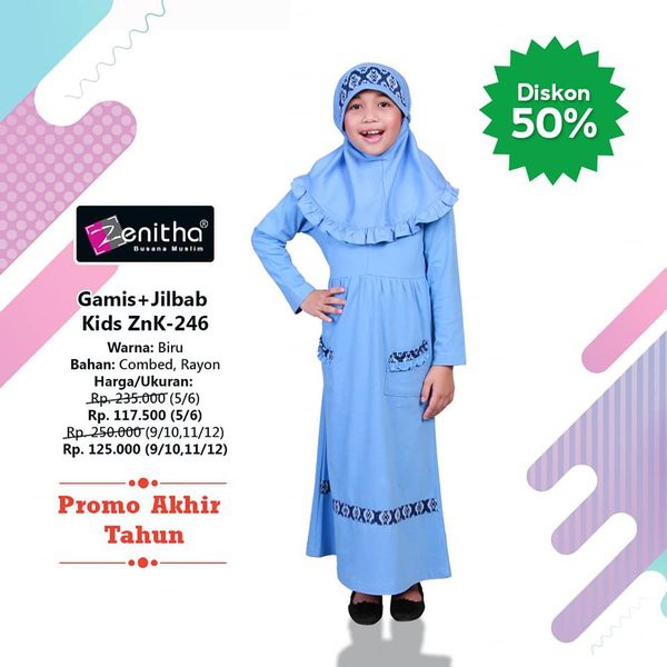 Zenitha Busana Muslim Gamis Anak zn 246p Biru