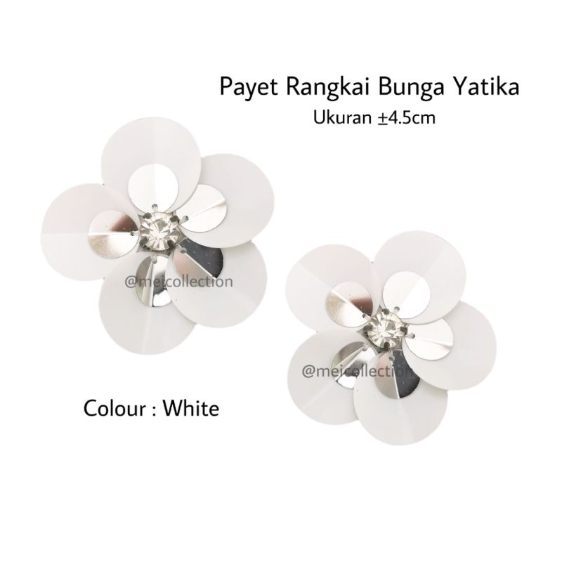 bunga 3d payet rangkai sequin APB Yatika bunga organza white putih 4.5cm | aplikasi leher | payet ra