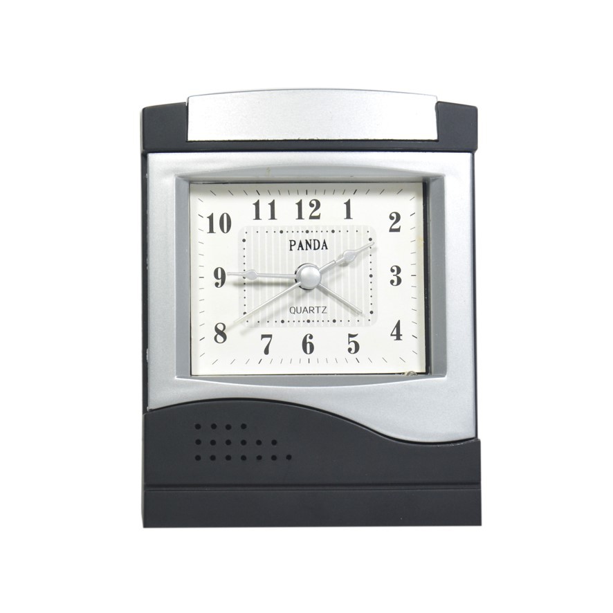 Jam Meja Weker Alarm Clock Silver Hitam Minimalis 12 cm Free Baterai 8018