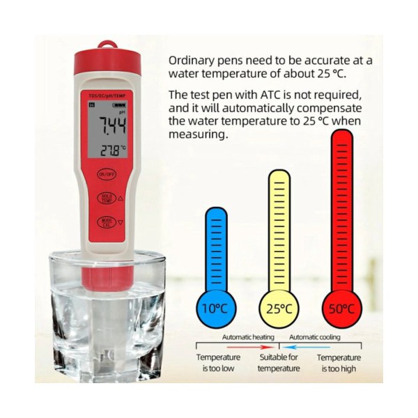 Digital PH Meter 4 in 1 PH TDS EC Temp Tester Replace Probe Water Quantity Measure Tool Wine Urine
