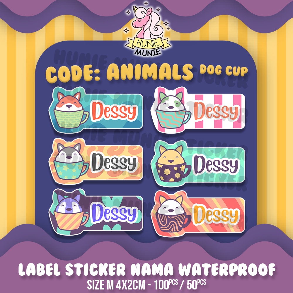 

Sticker Label Nama Custom - Cute Dog in Cup (100pcs) Stiker