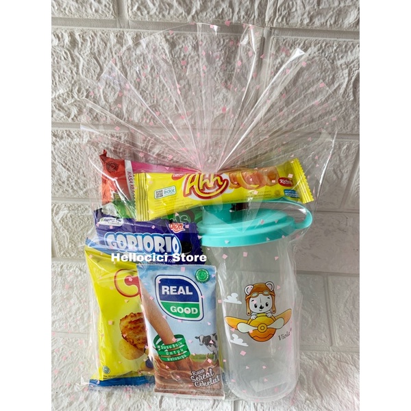 

GELAS VIOLA TUTUP + BINGKISAN SNACK KEMASAN ULTAH