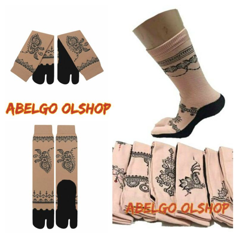 kaos kaki jempol motif henna/kaos kaki berjempol motif telapak hitam/kaos kaki muslim