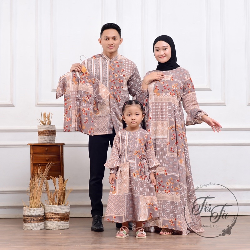 Sarimbit Baju Couple Lebaran ayah ibu anak motif look like wearing | PRADA CREPE ORIGINAL